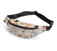 Cmagnifico Sac banane réglable pour la course, la marche, la randonnée, Chat mignon, 36*15cm