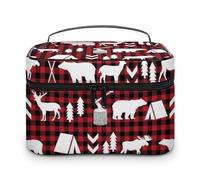 Cmagnifico Trousse à cosmétiques, trousse de maquillage en forme de note de musique, trousse de toilette de voyage en cuir pour femme, Plaid Buffalo Woodland Christmas, 25x18x15cm