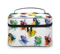 Cmagnifico Trousse à cosmétiques, trousse de toilette de voyage en cuir pour femme - Pour gâteau et théière - Motif floral, Perroquet aquarelle 3D., 25x18x15cm