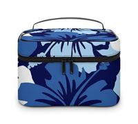 Cmagnifico Trousse à cosmétiques, trousse de toilette de voyage en cuir pour femme - Pour gâteau et théière - Motif floral, Fleur d'hibiscus bleue., 25x18x15cm