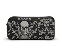 Cmagnifico Trousse à crayons, feuilles d'eucalyptus, trousse de papeterie, sac de voyage d'affaires ou petite boîte à outils, trousse de maquillage pour filles, Tête de mort noire., 22*12*5cm, Trousse