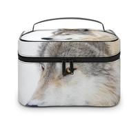 Cmagnifico Trousse de maquillage à paillettes argentées brillantes, trousse de toilette de voyage en cuir pour femme, Loup marron, 25x18x15cm