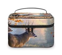 Cmagnifico Trousse de maquillage à paillettes argentées brillantes, trousse de toilette de voyage en cuir pour femme, Famille de cerfs de chasse, 25x18x15cm