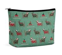 Cmagnifico Trousse de maquillage mexicaine Dia De Muertos Trousse de toilette portable avec fermeture éclair pour un usage quotidien, voyage, Teckel de Noël, Taille unique