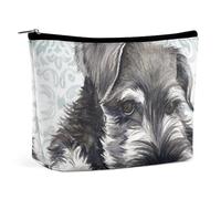 Cmagnifico Trousse de maquillage portable avec fermeture éclair pour un usage quotidien, voyage Motif loup aux yeux verts, Chien Schnauzer mignon, Taille unique