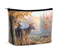 Cmagnifico Trousse de maquillage portable avec fermeture éclair pour un usage quotidien, voyage Motif loup aux yeux verts, Famille de cerfs de chasse, Taille unique