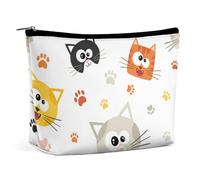 Cmagnifico Trousse de maquillage portable avec fermeture éclair pour un usage quotidien, voyage Motif loup aux yeux verts, Adorable chat de dessin animé, Taille unique