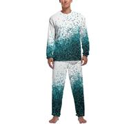 Cmagnifico Vêtements de nuit, Paris Tour Eiffel Ensemble de Pyjamas, Vêtements de nuit, Haut à manches longues et pantalon, Bleu sarcelle pailleté, XXL