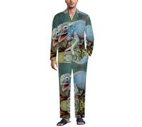Cmagnifico Vêtements de nuit pour homme, ensemble de pyjama de gymnastique, vêtements de nuit boutonnés, chemise à manches longues avec pantalon, Caméléon amusant., L