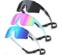 CMBJJU Lunettes de soleil pour enfants, lunettes de baseball pour garçons et filles de 6 à 14 ans, lunettes de sport avec protection UV, Lot de 3 - Noir + Rose + Bleu, Kids