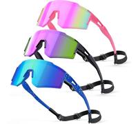 CMBJJU Lunettes de soleil pour enfants, lunettes de baseball pour garçons et filles de 6 à 14 ans, lunettes de sport avec protection UV, Lot de 3 - rose clair + violet + vert bleu, Kids