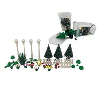 CMC imports Lot de 60 blocs de construction avec lanternes, plantes, clôture, plante, blocs de construction compatibles avec feuilles, fleurs, buissons, arbres, herbe, tige pour jardin, ville, routes