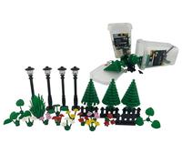 CMC imports Lot de 60 blocs de construction avec lanternes, plantes, clôture, plante, blocs de construction compatibles avec feuilles, fleurs, buissons, arbres, herbe, tige pour jardin, ville, routes