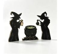 cmDFGJKey Décorations d'halloween, Wooden Cauldron Tiered Tray Table Centerpiece, Indoor Halloween Decor