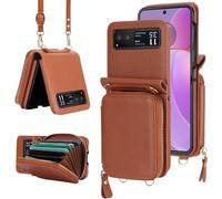 Cmeilau Étui Portefeuille en Cuir pour téléphone, Sangle à bandoulière, Porte-Cartes, pour Motorola Razr 40, Sac à Fermeture éclair Pliable Multifonctionnel, étui de Protection pour téléphone (Brown)