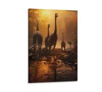 CMHONLY Brontosaurus Animal debout dans le coucher du soleil Scène de pluie Poster moderne sur toile décorative avec cadre 20 x 30 cm