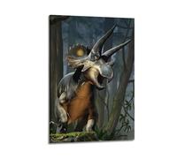 CMHONLY Impression sur toile représentant un animal tricératops avec une bouche ouverte qui se déplace vers l'avant dans la forêt - Décoration murale moderne - 30 x 45 cm - Style cadre