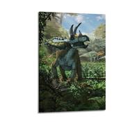 CMHONLY Impression sur toile représentant un tricératops - Décoration murale moderne - Motif animal regardant vers le haut dans la jungle - 40 x 60 cm - Style cadre