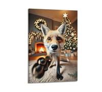CMHONLY Poster grand angle animal Le petit renard veut toucher l'appareil photo - Impression sur toile - Décoration murale moderne - 20 x 30 cm - Style cadre