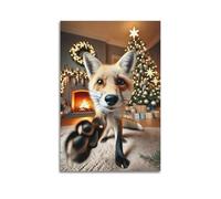 CMHONLY Poster grand angle avec motif animal Le petit renard veut toucher l'appareil photo - Impression sur toile - Décoration murale moderne - Sans cadre - 30 x 45 cm