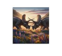 CMHONLY Poster mural moderne avec inscription « A Pair of Ceratosaurians Facing Off in The Grass » - Décoration murale moderne - 70 x 70 cm - Style sans cadre