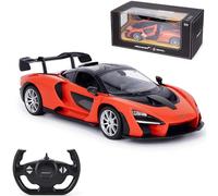 CMJ RC Cars McLaren Senna Voiture télécommandée à l'échelle 1/14 Orange avec portes papillon manuelles, feux de travail et suspension complète