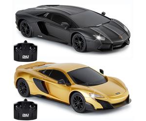 CMJ RC Cars Pack Double 1:24 : McLaren 765LT Or et Lamborghini Aventador Noir - Ensemble de Course Ultime pour Enfants et Adultes