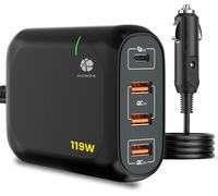 Cmjaagur-119w Chargeur Voiture Usb C Rapide Avec 65w Usb-C Pd3.0 Et 54w Usb-A Qc3.0 Pour Iphone 12/11/Xs/Xr/X/8, Ipad Pro, Macbook Pro/Air, Kindle, , Dell, Asus, Nintendo, Samsung S10 S20 An[M993]