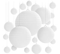 Cmjaagur-16 Pcs Lanterne Papier,Lanterne Chino ,Lanterne En Papier Rondes,Lanternes En Papier Rondes Blanc,Avec Bandes Métalliques,Adapté Aux Mariages,Fêtes D'anniversaire(Ø 10 Cm/15 Cm/20 C[M521]