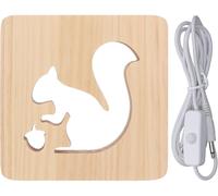 Cmjaagur-18,8x18,8x3cm/7,4x7,4x1,18 Po Veilleuse Pour Chambre D'enfant, Veilleuses Bois Lumières Blanches Creuses À Led Forme D'écureuil Mignon Lampe De Nuit À Led Douce Et C Alimentation Usb[M444]