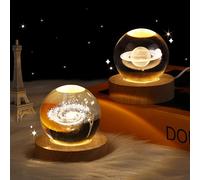 Cmjaagur-3pack Veilleuse 3d Boule De Cristal Pour Enfants Avec Base En Bois - Lampe Led (Système Solaire- Saturne- Galaxie) - Cadeau - Décorations Veilleuse- Decoration Noel- Decoration Chambre[M820]
