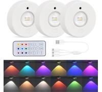 Cmjaagur-3pcs Lampe De Placard Avec Telecommande, Rechargeable Spot Led Sans Fil, Éclairage De Vitrine, Rgb Dimmable Lampes Armoire Veilleuse Pour Escalier Miroir Cuisine Vitrines Cabinet[M1675]
