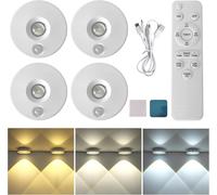 CMJAAGUR-4 Pièces Led Cuisine Sous Meuble, Éclairage De Vitrine Rond Recharge Usb, Lampes Armoire Veilleuse Magnétique, Lampes Armoire Veilleuse Avec Télécommande, Pour Cuisine, Garde-Robe, Chamb[M149