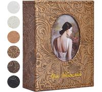 Cmjaagur-Album Photo À 100 Pochettes De 10 X 15 Cm, Mini Livre Photo Rétro En Cuir Avec Pages Blanches Pouvant Contenir 100 Photos Verticales Pour Famille, Mariage, Bébé (Jaune Bronze)[M402]