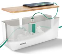 Cmjaagur-Boîte Cache Câble - Boîte Rangement Cable, Avec Couvercle En Bambou, Moyen (30 X 12 X 11 Cm), Antidérapant, Blanc - Cache Multipr[M1136]