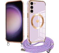 Cmjaagur-Coque Magnétique Pour Samsung Galaxy S23 Avec Cordon, Compatible Avec Magsafe, Motif Coeur D'amour Ultra Fine Collier Réglable Etui Housse Silicone Antichoc Case Pour Samsung S23, Violet[J147