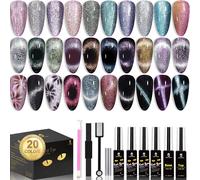 Cmjaagur-Ensemble De Vernis À Ongles Gel ?Il De Chat 20 Couleurs, Holographique À Paillettes Série Galaxy - Kit 4 Aimants, Gel De Base Noir Blanc Et Longue Durée Soak Off Uv Led[M466]