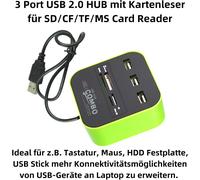 CMJAAGUR-H31Cs Hub Usb 3 Ports Avec Lecteur De Carte Pour Cartes Mémoire Sd + Micro Sd Compatible Avec Ordinateur Portable Pc Portable 2000 / Me/Xp/Vista / 7/8/10 (32 Bits/64 Bits) Et Mac Os[M1782]
