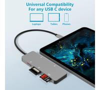 CMJAAGUR-Lecteur De Carte Sd Usb C 3.0, Lecteur De Carte Mémoire Haute Vitesse Usb C 5Gbps Avec Lecteur Multi-Cartes Tf/Sd/Ms/M2/Xd/ 5 En 1, Lecteur De Carte En Aluminium Pour Windows Xp/Vis[M1655]