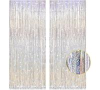 Cmjaagur-Lot De 2 Rideaux À Franges En Feuille D'aluminium Métallique Pour Cabine Photo, Décoration De Fête D'anniversaire, Fiançailles, Mariage, Noël (Argenté) 1 X 2,5 M[M836]