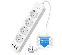 CMJAAGUR-Multipr 4 Pr S, Avec Interrupteur, 2 Ports Usb (Pd 20 W Et Qc 3.0 18 W) Et 1 Type C, Avec Rallonges De Câble De 2 M, Pr 10 A, 2500 W, Blanche[M1780]
