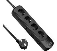CMJAAGUR-Multipr Usb À 4 Pr S Avec 3 Ports Usb Rallonge Électrique (3680 W) Avec Interrupteur Individuel Pour La Maison, Le Bureau Et Les Voyages Câble De 2 M Noir[M98]
