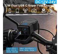 Cmjaagur-Pr Usb 72w Étanche Pour Moto, Chargeur Moto Avec Interrupteur, Câble Type-C Rétractable + Qc4.0/Pd3.0, Pr Motocycle Sae-An-Usb Avec Led Voltage Pour Atv/Dirt Bike, Cell Phone/Gps[M650]