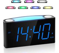 Cmjaagur-Réveil Numérique Bruyant, Grand Écran Led, Veilleuse 7 Couleurs, Variateur, 2 Ports De Chargement Usb, 12/24 H, Prise, Batterie De Secours Pour Gros Dormeurs Enfants Adolescents Gar[M132]