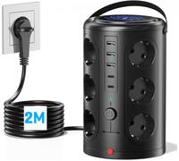 CMJAAGUR-Tour Multipr Avec Interrupteur, Multipr Parafoudre Et Surtension 5 Ports Usb Et 12 Pr S Pour Maison, Bureau, Noir¿2M Cordon, Noir[M1177]
