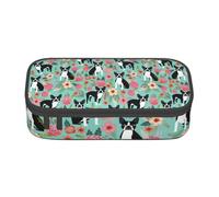 CMJSGG Boston Terrier avec des Fleurs, Trousse à Crayons, Trousse à Crayons, Trousse à Crayons de Grande capacité, Trousse à cosmétiques