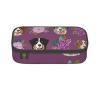 CMJSGG Chien Aussie Chien de Berger Australien Floral, Trousse à Crayons, Trousse à Crayons, Trousse à Crayons de Grande capacité, Trousse à cosmétiques