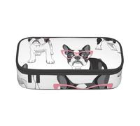 CMJSGG Frenchie Noir Dessin Animé Bouledogue Français Lunettes Roses Chien Blanc, Trousse à Crayons, Trousse à Crayons, Trousse à Crayons de Grande capacité, Trousse à cosmétiques