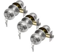 CML Hardware Lot de 3 boutons de porte d'entrée à clés identiques, serrure de porte extérieure avec les mêmes clés en acier inoxydable massif pour entrée et porte d'entrée, poignée ronde à boule