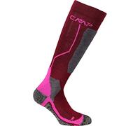 CMP - Chaussettes de ski en laine pour enfants, Bourgogne-Rose Fluo, 31/33